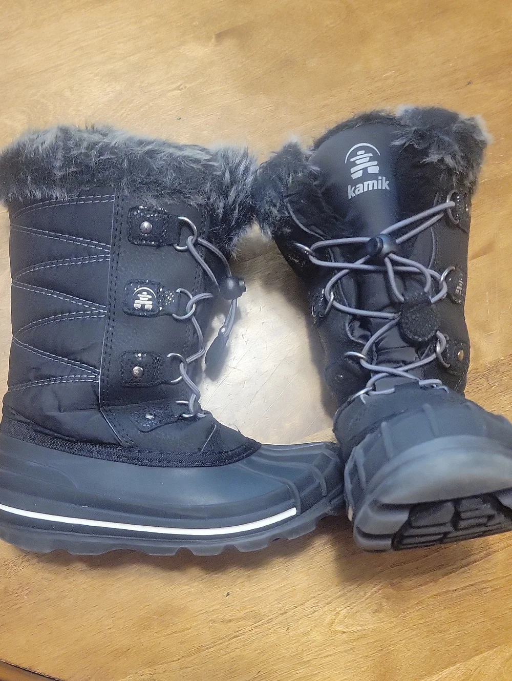 Kamik Little Girl's Black Lace-Up Insulated Winter Boots with Faux Fur Trim